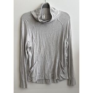 Yogalicious Heather Gray Soft Cross Neck Pullover Pocket Sweater Women's Large